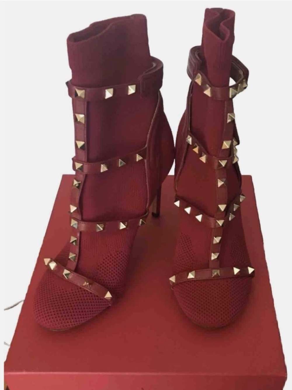 Valentino Garavani Sock Boots Bodytech Lambskin Rubino Red Rockstuds 37.5 Italy